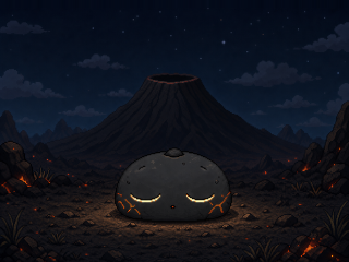 Level 1 dormant Ember sleeping beside an inactive volcano